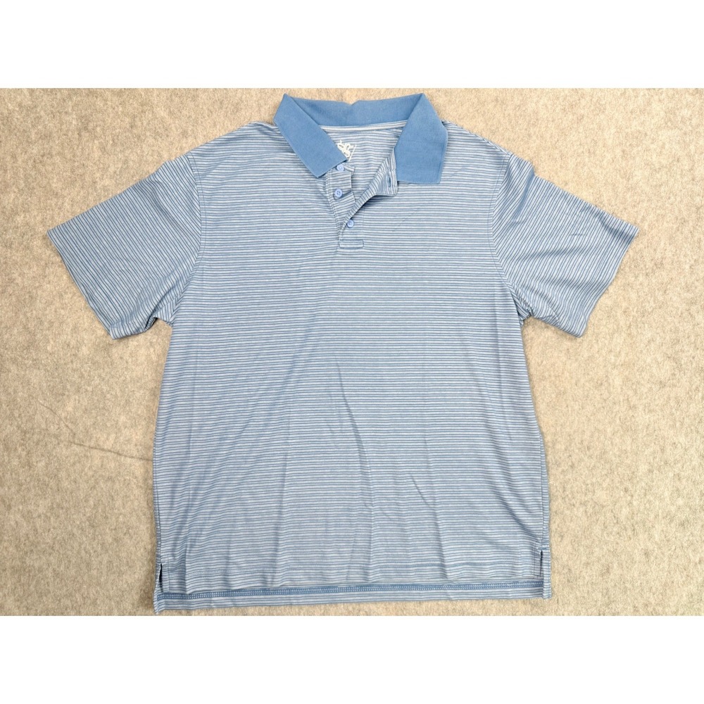 R&R Casual Polo Shirt Mens Large Blue Striped Pique Short Sleeve Preppy Golf Top